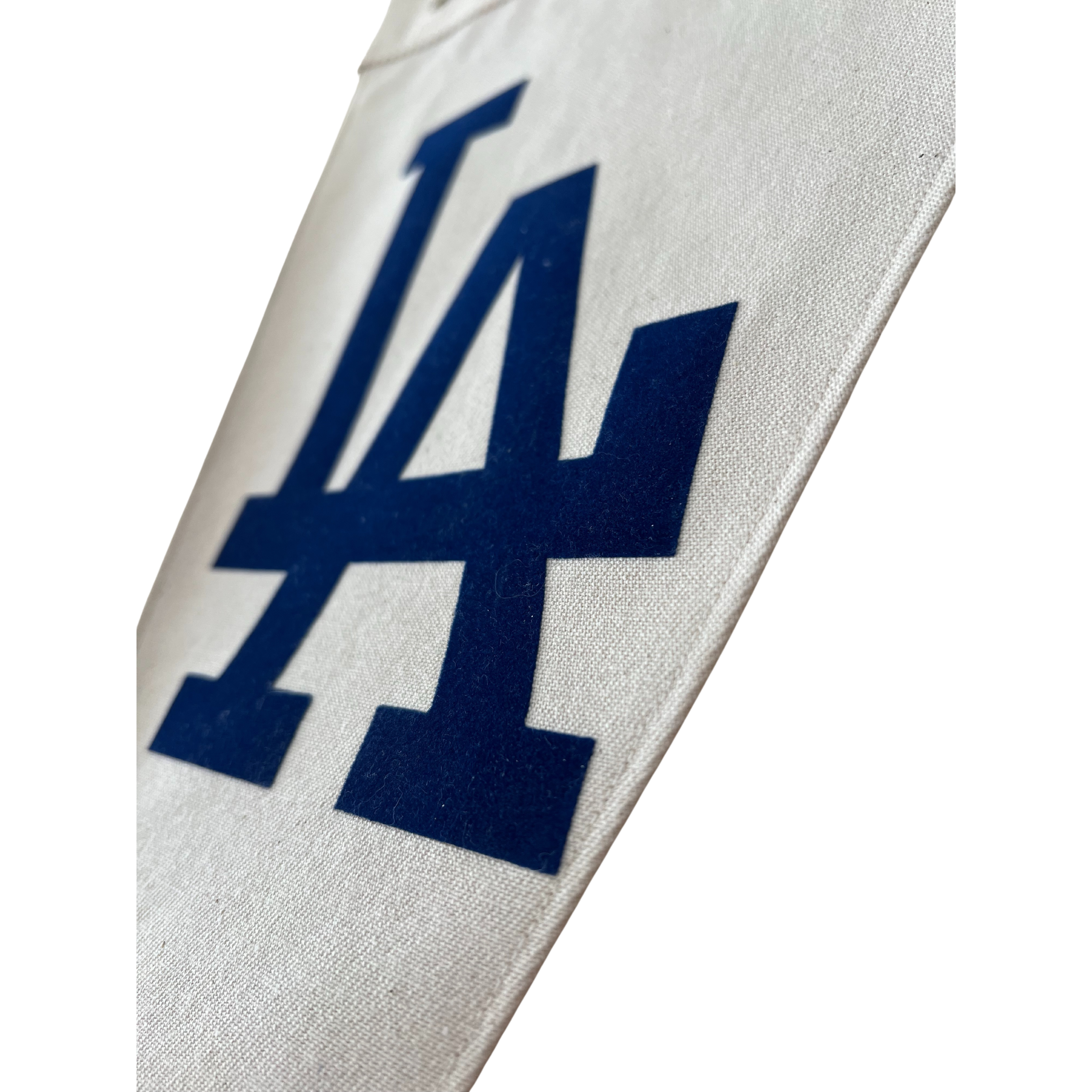 Close up of Los Angeles Baseball Pennant featuring bold lettering on premium cotton, perfect for sports-themed decor or LA baseball fans.