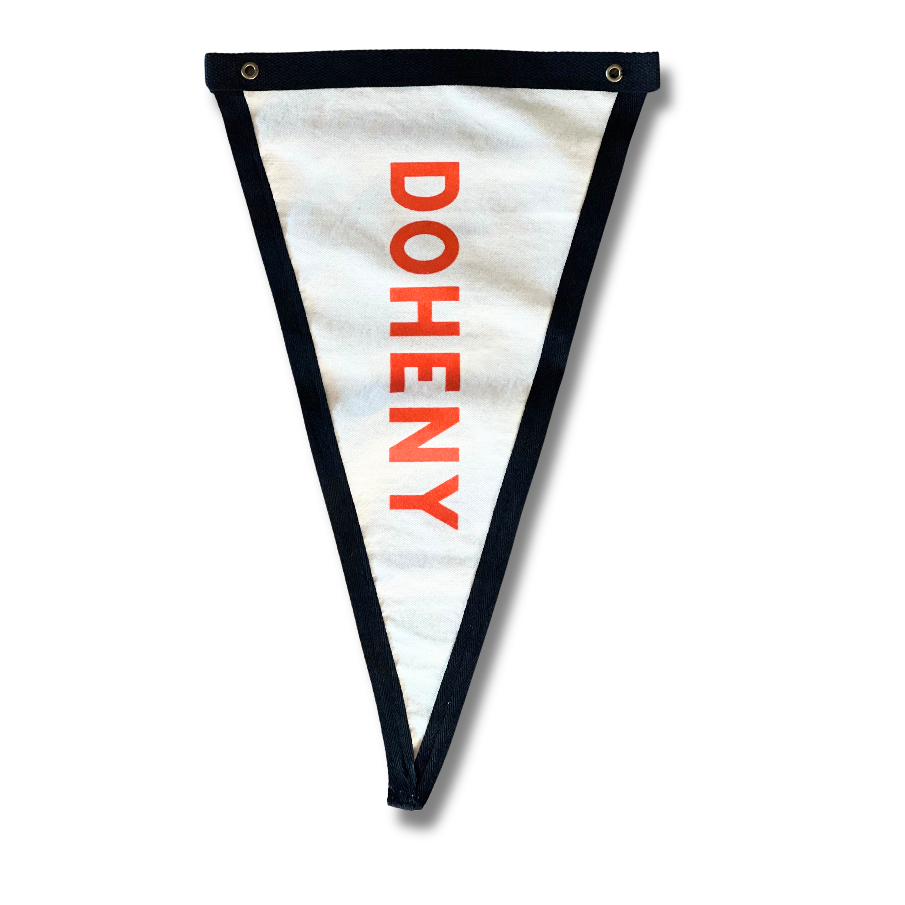 Doheny Surf Flag featuring a minimalist surf design on cotton canvas, perfect for coastal decor and surf enthusiasts.