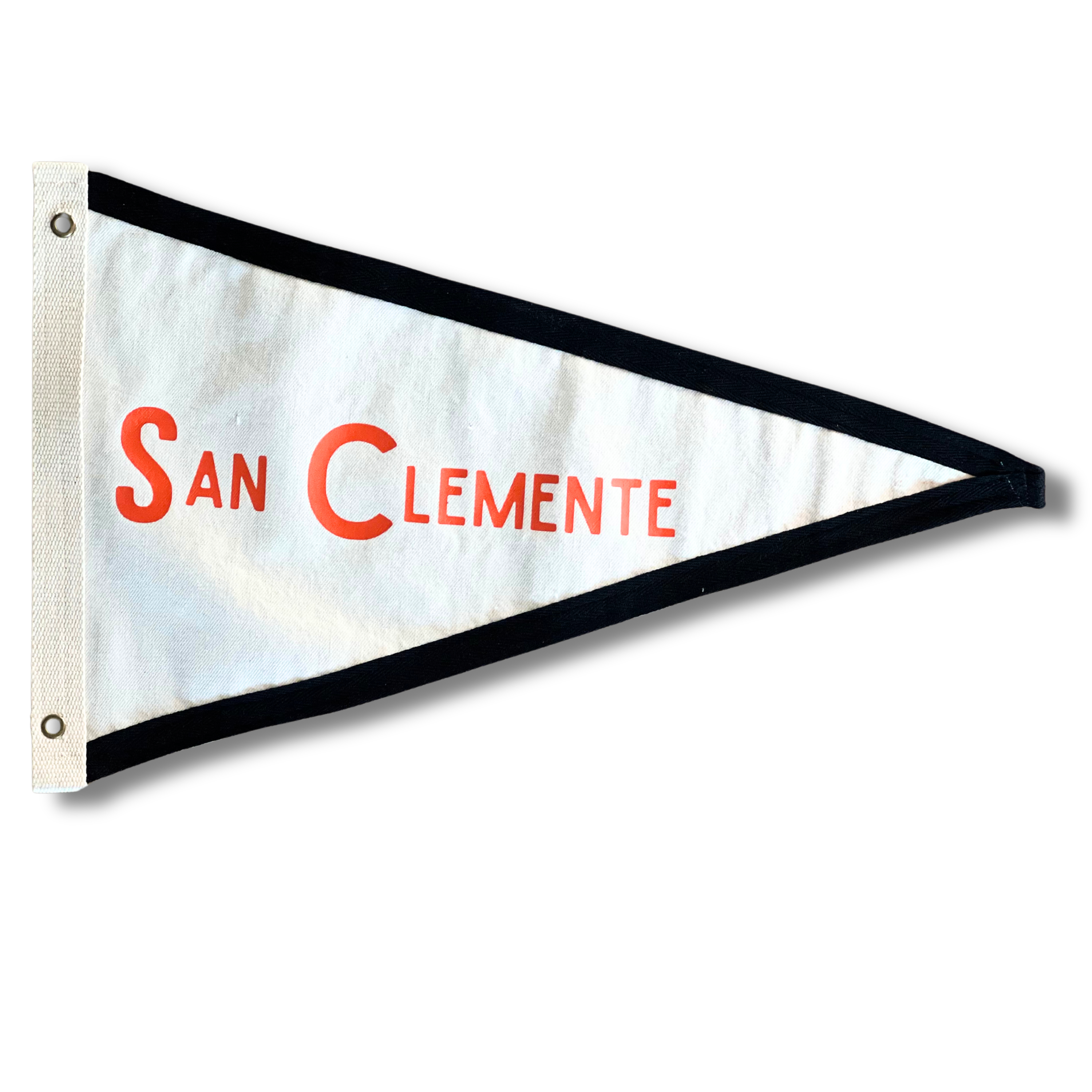 San Clemente Surf Flag featuring a bold design on premium cotton canvas, ideal for coastal or surf-inspired decor.