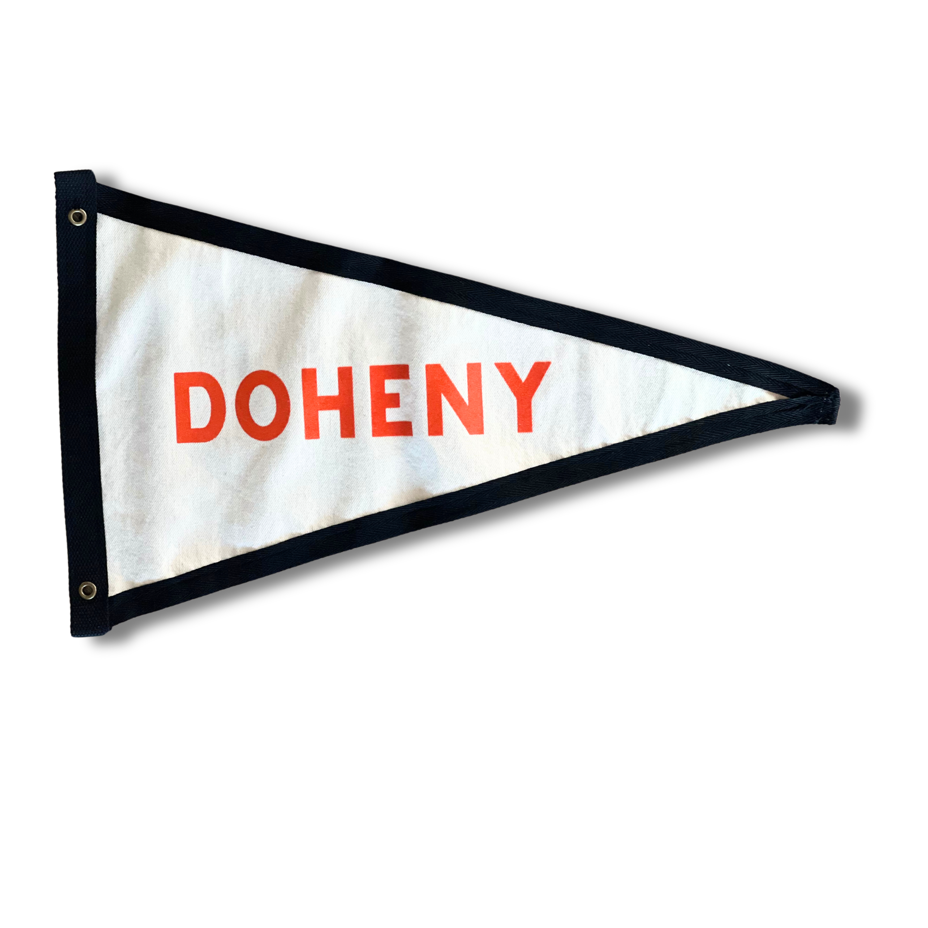 Doheny Surf Flag featuring a minimalist surf design on cotton canvas, perfect for coastal decor and surf enthusiasts.