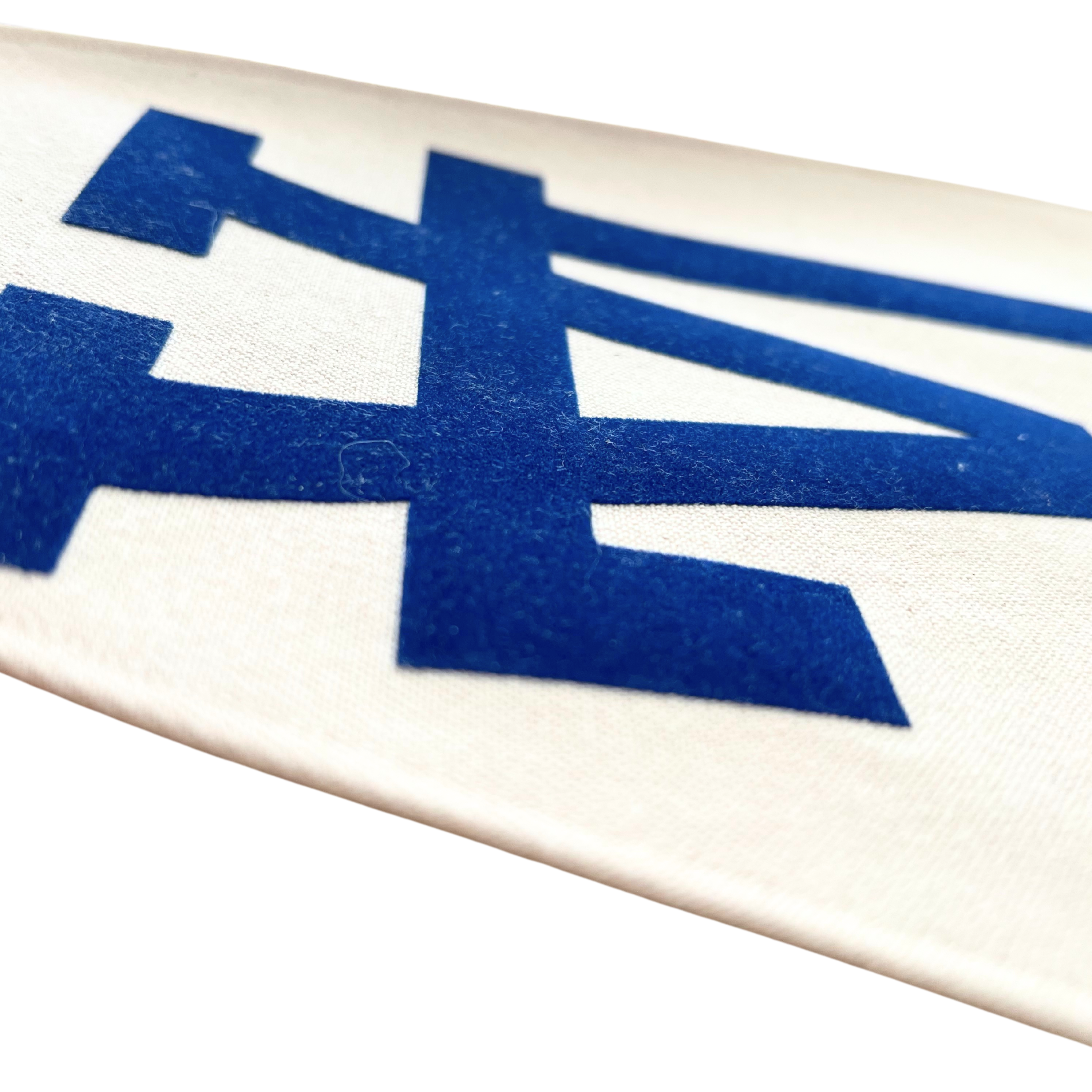 close up image of los angeles baseball logo pennant flag