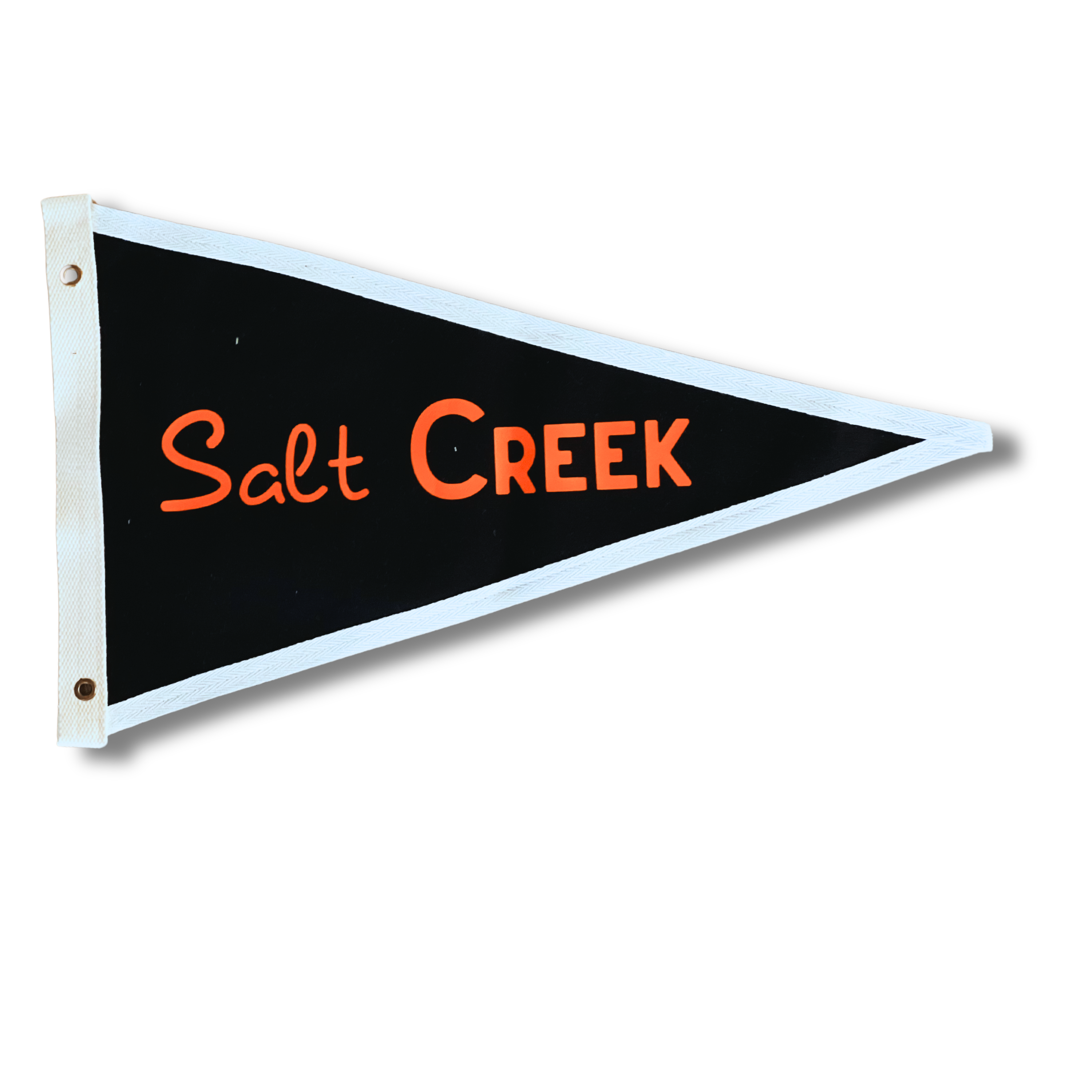 Salt Creek Surf Flag with bold minimalist design, handcrafted on cotton canvas, ideal for coastal or surf-inspired decor.