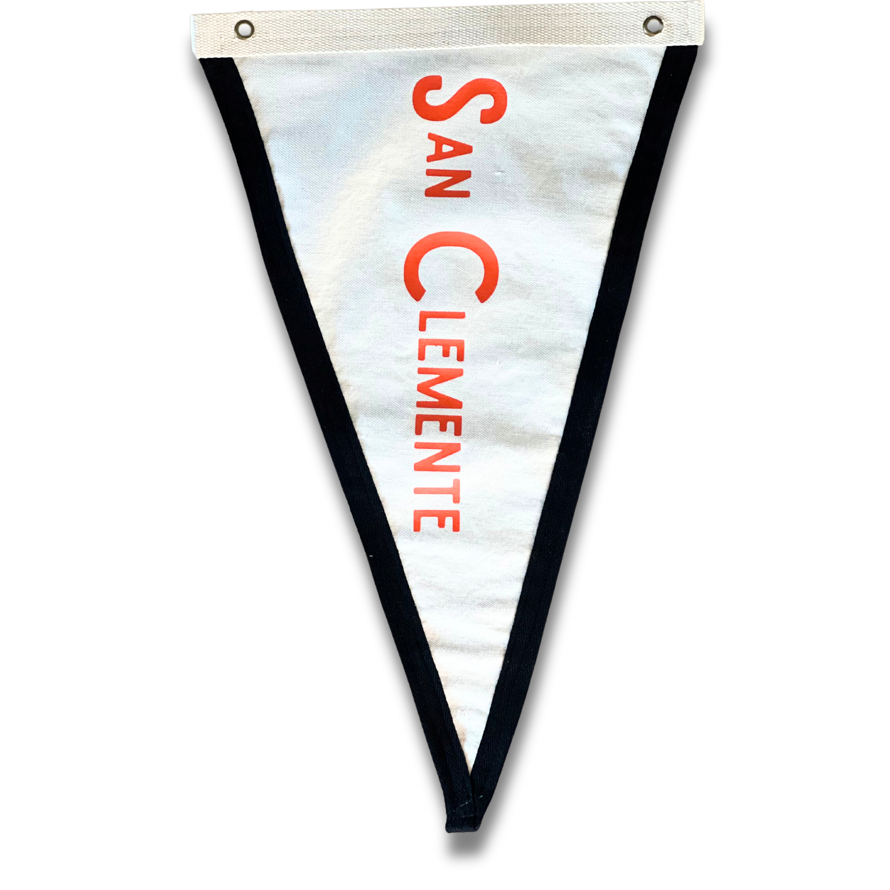 San Clemente Surf Flag featuring a bold design on premium cotton canvas, ideal for coastal or surf-inspired decor.
