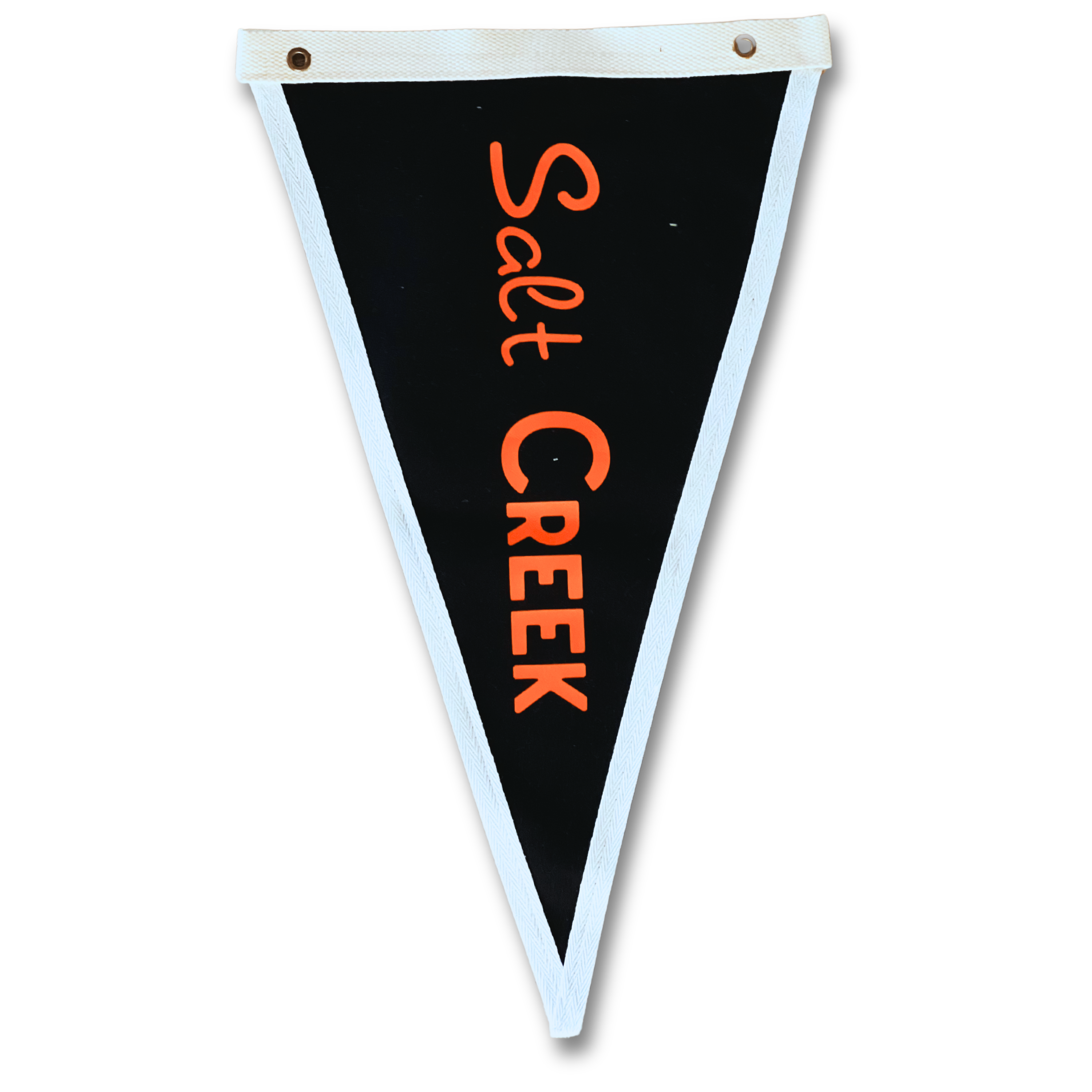 Salt Creek Surf Flag with bold minimalist design, handcrafted on cotton canvas, ideal for coastal or surf-inspired decor.